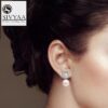 model wearing-SIVYAA Solitaire Life of Circle Classic White Pearl pure silver drop Dangle earrings