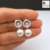 SIVYAA Solitaire Life of Circle Classic White Pearl drop Dangle Pure Silver stud earrings