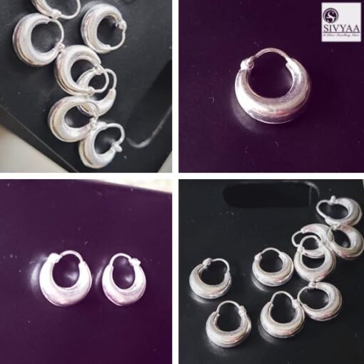 all sizes- SIVYAA men's kaju plain pure silver hoop bali earring,