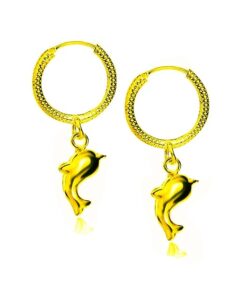 SIVYAA gold dolphin charm drop Textured Round Silver hoop