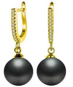 SIVYAA gold finish Solitaire Classic Black Pearl Drop Dangle pure silver Hoop Earrings