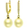gold finish Solitaire Classic Gold Pearl Drop Dangle pure silver Hoop Earrings