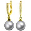 SIVYAA gold finish Solitaire Classic Silver Pearl Drop Dangle Hoop Earrings