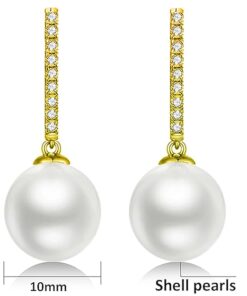 SIVYAA gold finish Solitaire Classic White Pearl Drop Dangle pure silver Hoop Earrings measurment