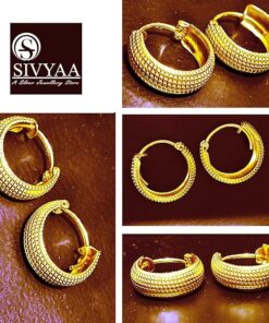 all side view- SIVYAA gold polish round grid textured curvish edge hoop bali earring 15mm
