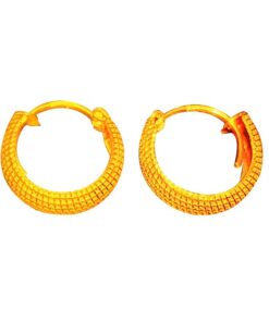 SIVYAA gold polish round grid textured curvish edgehoop bali earring 15mm