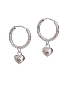 SIVYAA heart charm drop Textured Round Silver hoop