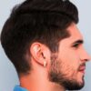 male model wearing- SIVYAA men's plain round curvish edge 15mm hoop bali earring