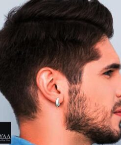 male model wearing -men's plain round flattish edge 15mm hoop bali-SIVYAA