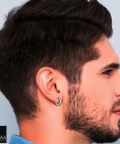 men's flower textured kaju silver hoop -male model wearing