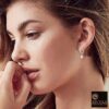 SIVYAA -model wearing- tear drop white pearl charm silver hoop bali
