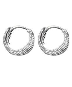 SIVYAA round grid textured curvish edge pure silver hoop bali earring 15mm