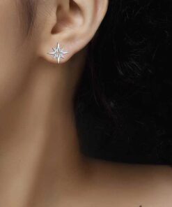 model wearing-Starburst CZ Stud pure silver Earrings for Women & Girls