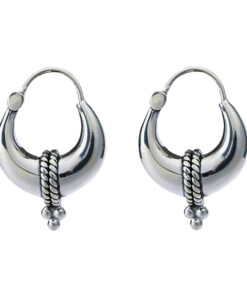925 silver 15mm crescent hoop earrings with rope and bead detailing by SIVYAA