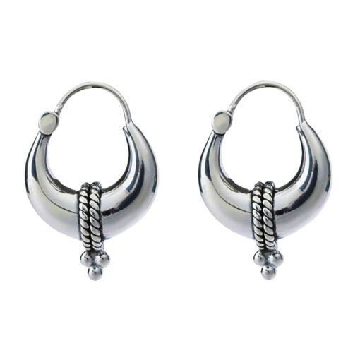 925 silver 15mm crescent hoop earrings with rope and bead detailing by SIVYAA